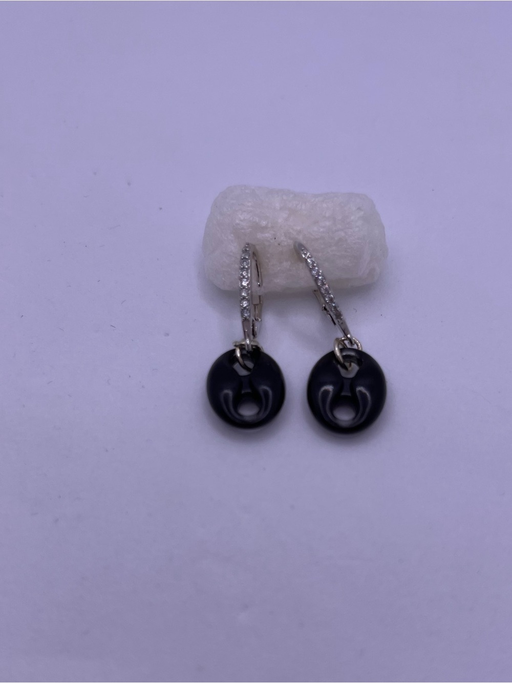 Minimalist Silver Drop Earrings with Black Round Charms
